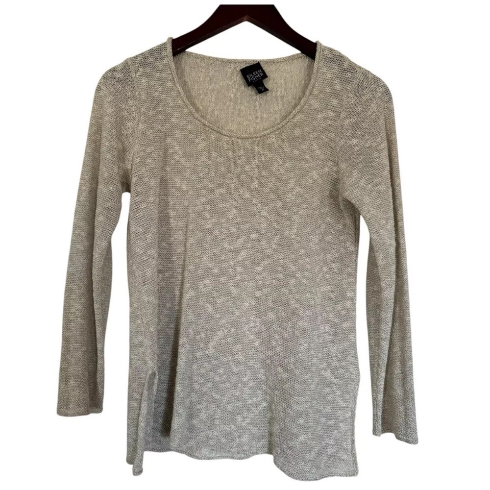 Eileen Fisher Linen Blend Sweater PP Mesh Knit Beige Long Sleeves Pullover